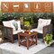 Costway 3PCS Patio Wicker Furniture Set Solid Wood Frame Cushion Sofa w/ Square Table Shelf